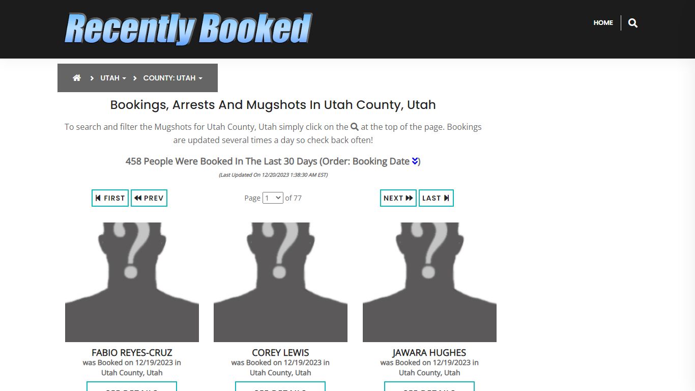 Recent bookings, Arrests, Mugshots in Utah County, Utah - Recently Booked